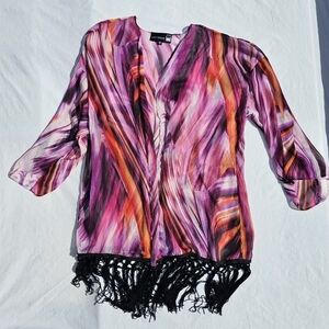 Anthony Original fringed hem sheer multicolored  pattern cover up size medium